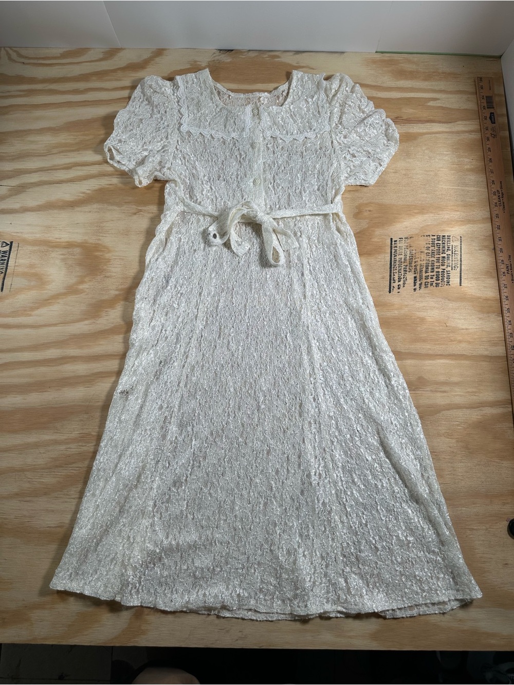 Vintage Lace Prairie Dress White Short Sleeve Square Neck Cottagecore Halloween